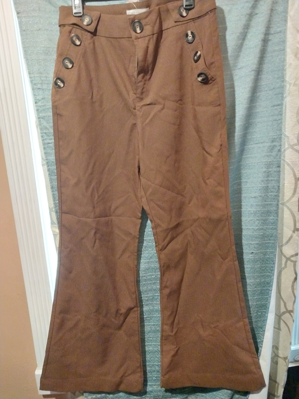 Cato Brown Flared Women's Pants with Button Accents
